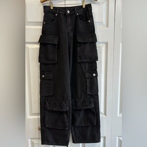 SHEIN black cargo style jeans multiple pockets size small high waisted